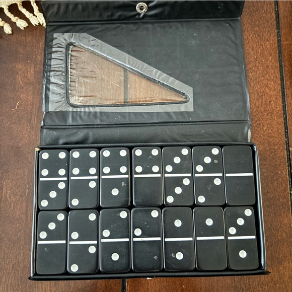 Vintage DOUBLE 6 Dominoes Black tiles with white dots in black vinyl case - Picture 6 of 6